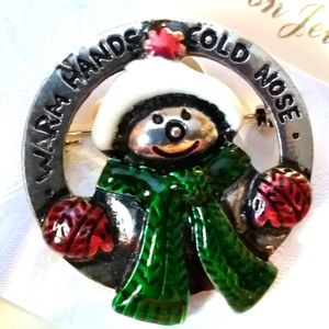 Warm Hands Cold Nose Snowman Brooch